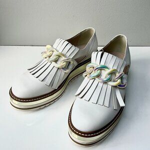 Tosca Blu White Leather Platform Loafers- Size EU 38